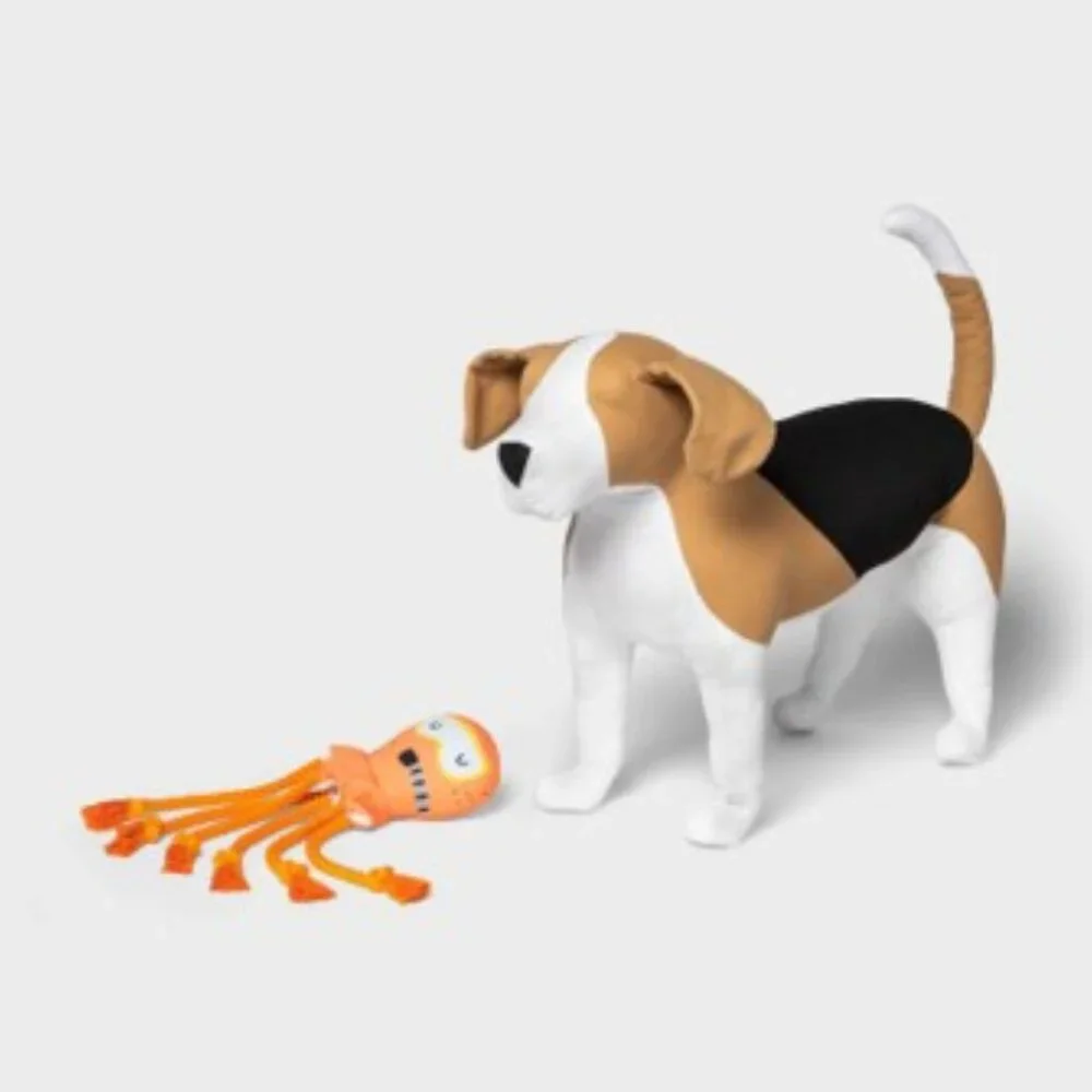 Bundle of 2 Dog Squeaky Tug Toys Disney Sebastian the Crab + Orange Octopus NWT